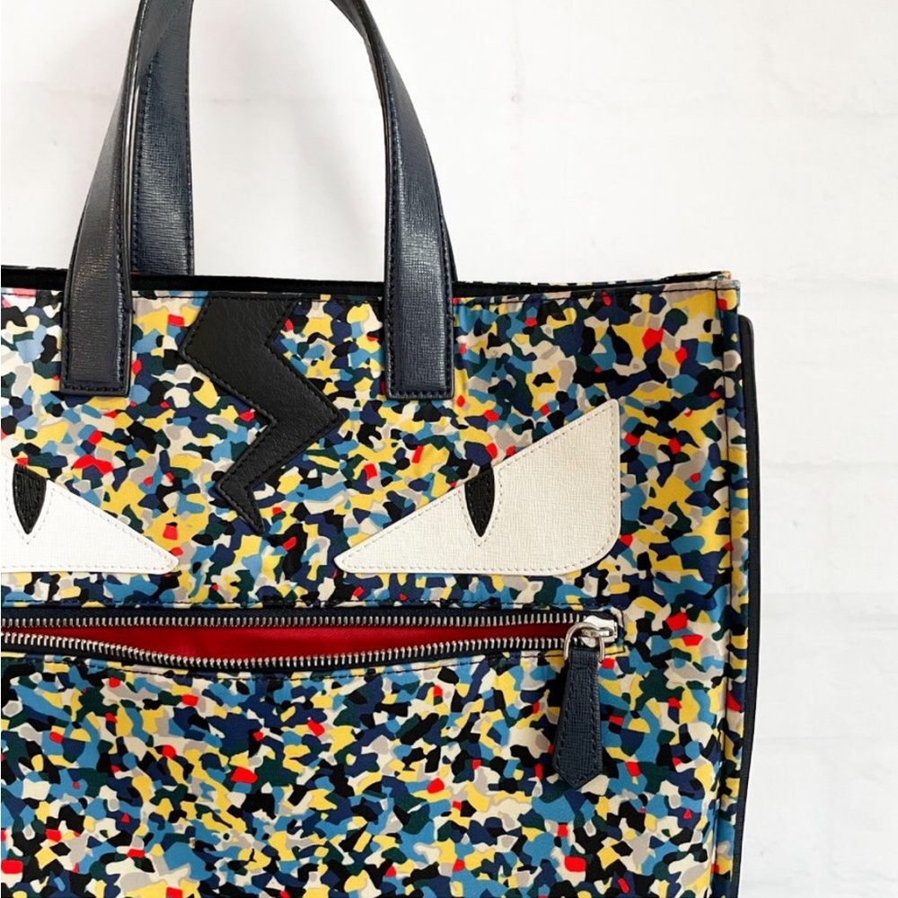 FENDI Monster Shopper Tote Confetti Print Nylon 2016  Preowned Style:7VA367-5WH - Picture 3 of 13